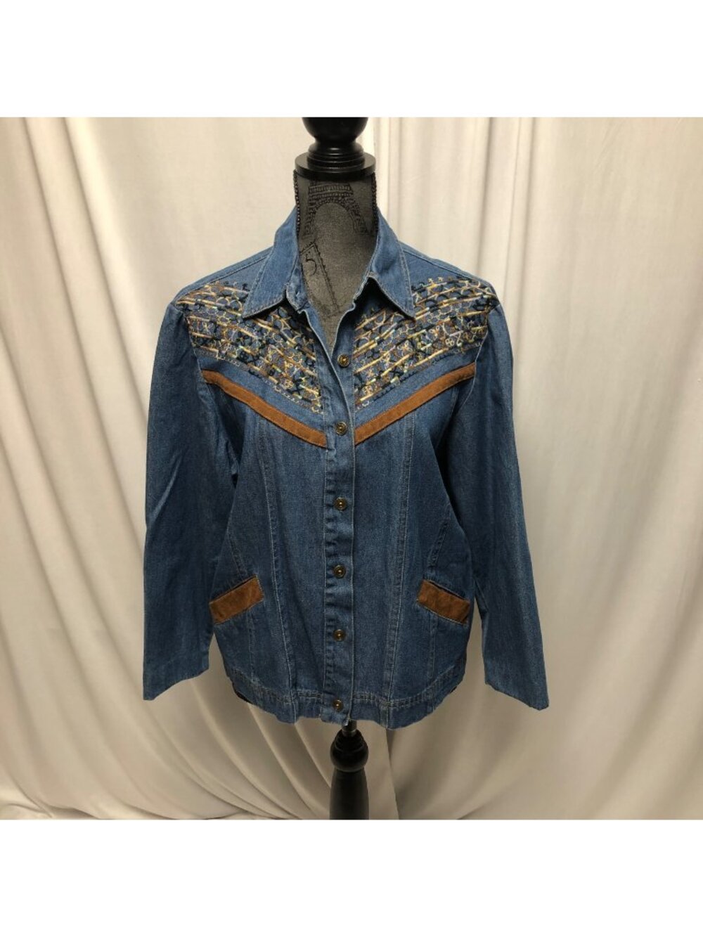 GW Graff Jean Shirt Jacket Womens Size Small Blue Denim Embroidered Western VTG